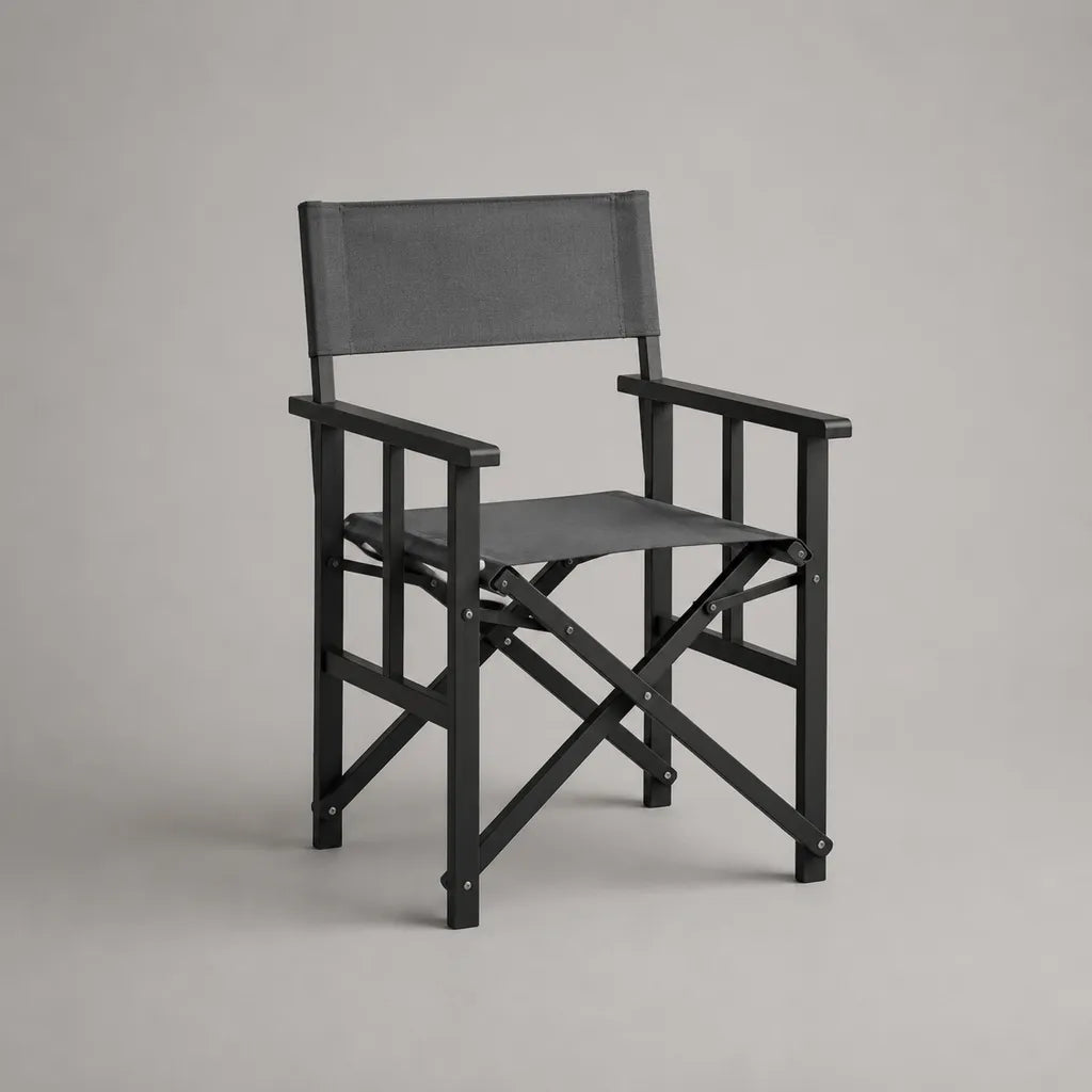Klappbarer Outdoor-Regiestuhl aus Aluminium und Polyester mit Armlehnen, Schwarz/Anthrazit, 56 × 52 × 86 cm