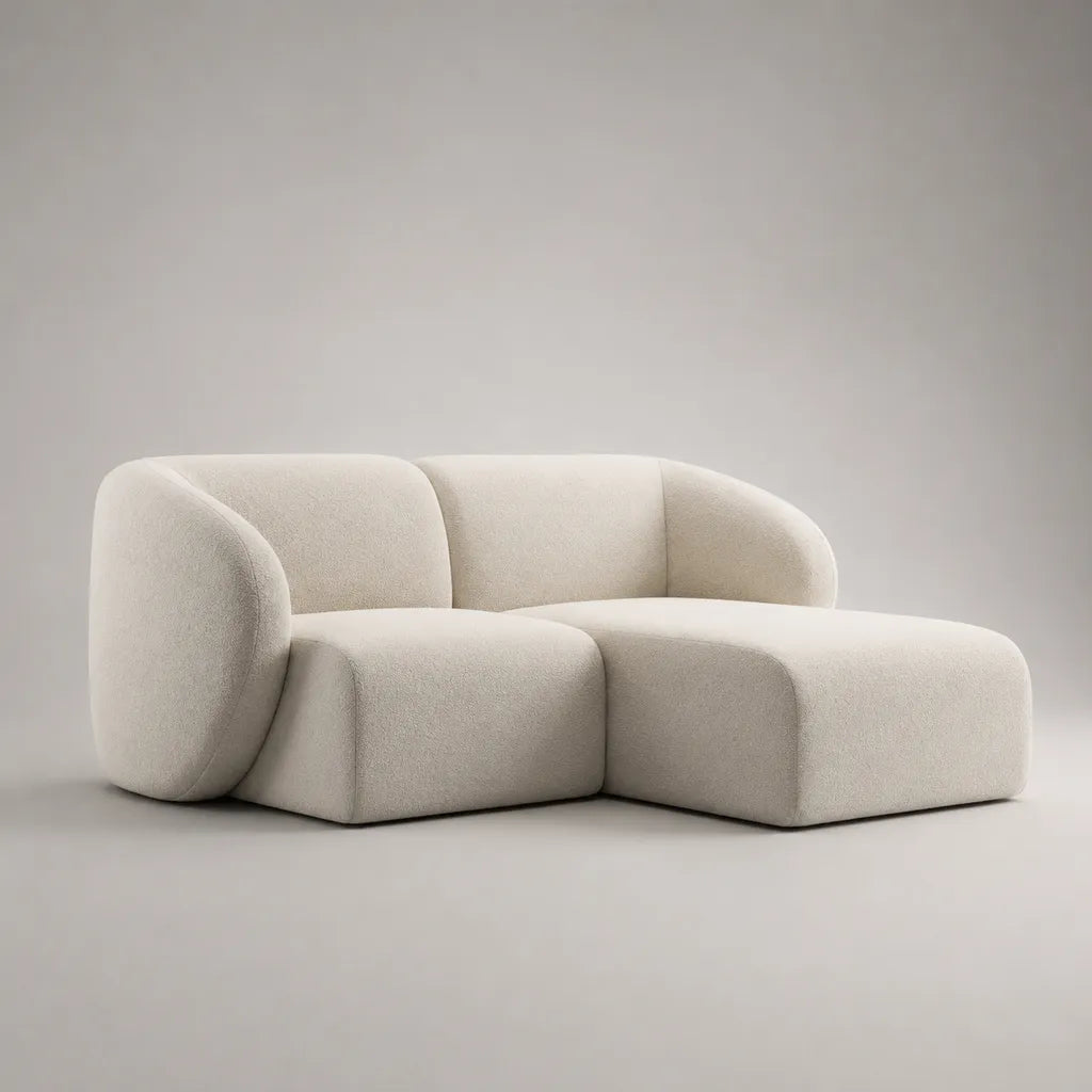 2-teiliges Ecksofa mit Recamiere rechts, 2-Sitzer, Polyester-Bouclé, Cremeweiß, 238 × 158 × 76 cm