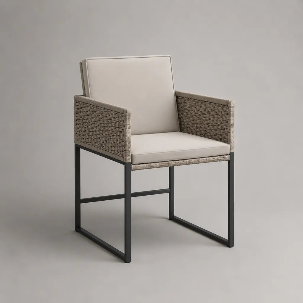 Gartensessel mit Armlehnen aus PE-Polyrattan und Stahl, Beige/Grau/Anthrazit, 60 × 65 × 88 cm