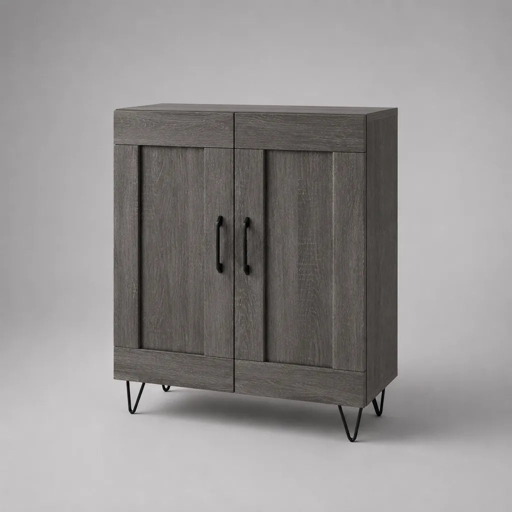 Sideboard mit 2 Türen aus MDF und Spanplatte, Grau/Schwarz, 90 × 40 × 110 cm