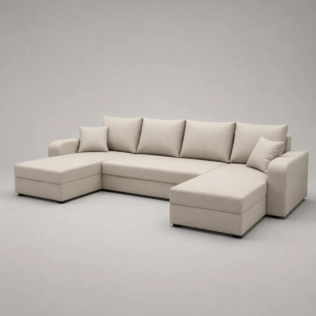 U-förmige Wohnlandschaft, 4-Sitzer mit Polyesterbezug, Beige, 310 × 160 × 85 cm