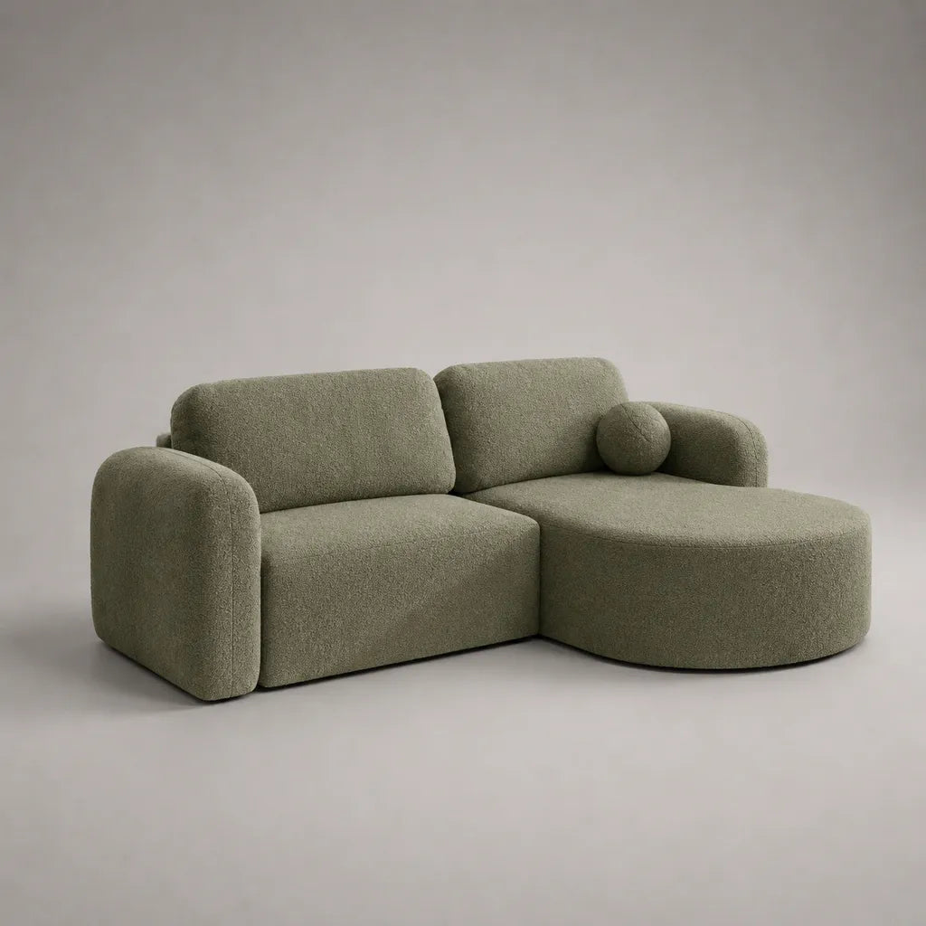 2-Sitzer-Ecksofa mit Ottomane rechts, 2-teilig, Stoffbezug, L-Form, Olivgrün, 220 × 150 × 78 cm